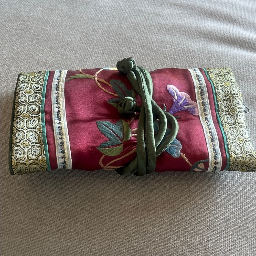 Embroidered Silk Jewelry Roll